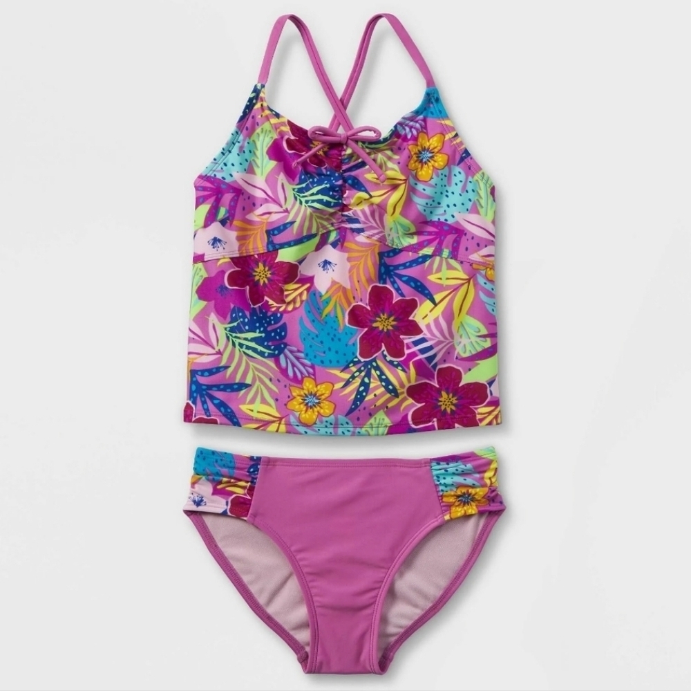 NWT Cat & Jack Girl's Floral 2 PC Tankini Swimsuit S 6/6X